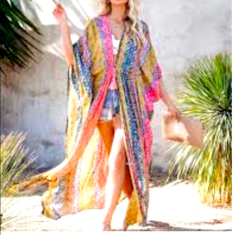 Love Stitch Turks & Caicos Metallic Duster Kimono